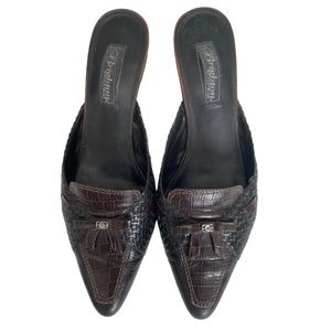 Brighton Kristy Mule Heels Womens Size 10M Brown/Black Croc Prints Slip on